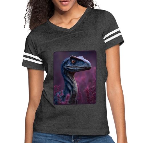 Blue Velociraptor Portrait Design - Women's V-Neck Football Tee