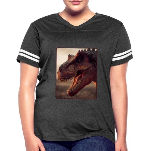 T Rex Roaring Close-Up Design - Women's V-Neck Football Tee