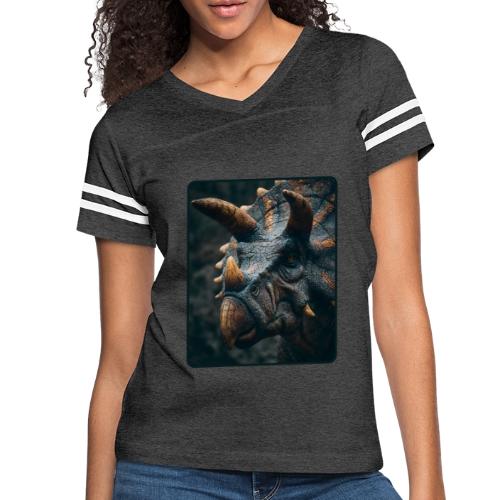 Triceratops Detailed Portrait Design - Women's V-Neck Football Tee