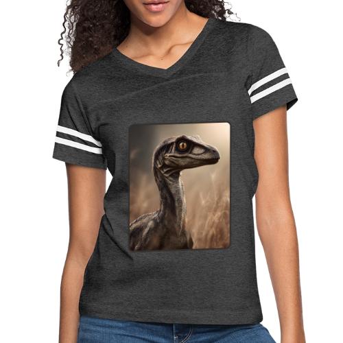 Velociraptor Feathered Portrait Design - Women's V-Neck Football Tee