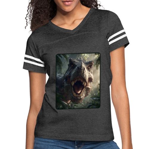 T Rex Jungle Roar Design - Women's V-Neck Football Tee