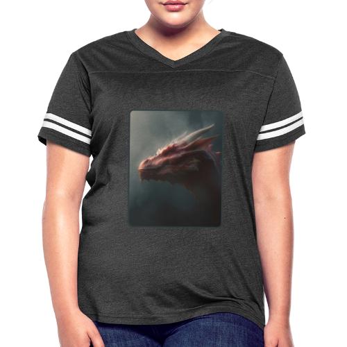 Red Dragon Fog Portrait Design - Women's V-Neck Football Tee