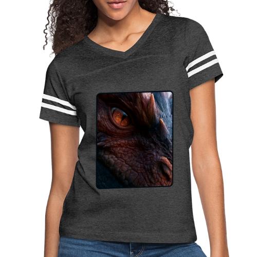 Fierce Ancient Dragon Portrait Design - Women's V-Neck Football Tee