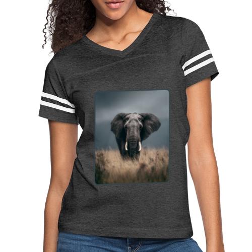 Majestic African Elephant Portrait Design - Women's V-Neck Football Tee