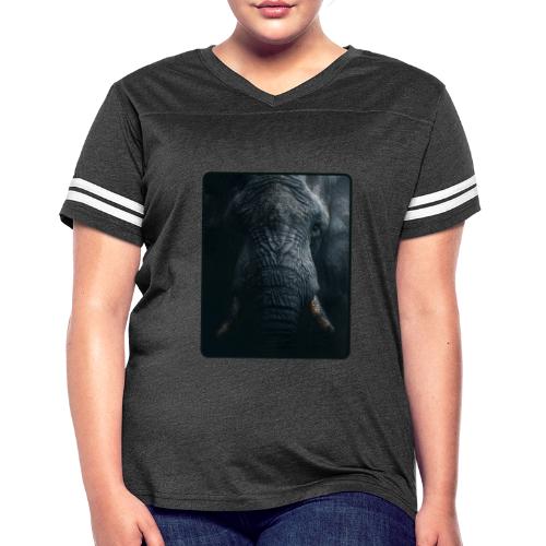 Shadow Elephant Intense Eyes Design - Women's V-Neck Football Tee