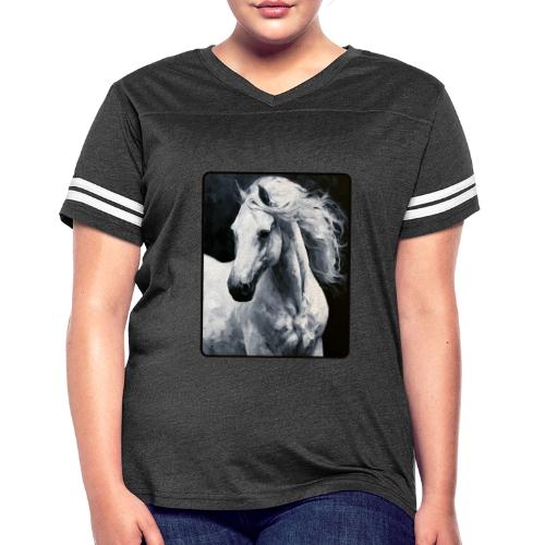 White Horse Oil Painting Design - Women's V-Neck Football Tee