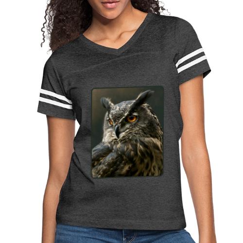 Eurasian Eagle Owl Portrait Design - Women's V-Neck Football Tee