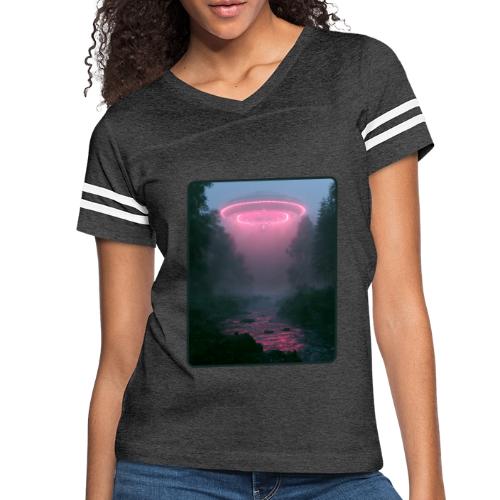 Neon UFO Forest River Design - Women's V-Neck Football Tee