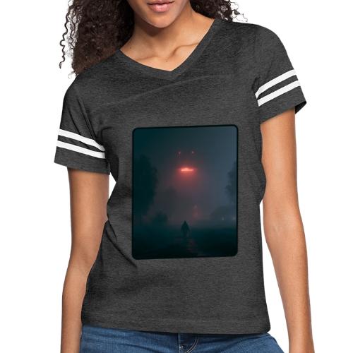 Mysterious UFO Encounter Design - Women's V-Neck Football Tee