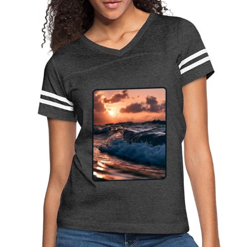 Golden Sunset Ocean Wave - Women's V-Neck Football Tee