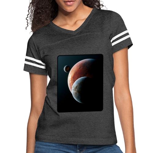 Three Planets Deep Space Design - Women's V-Neck Football Tee