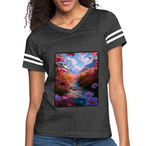 Dreamy Cosmos Valley Landscape Art - Women's V-Neck Football Tee