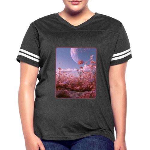 Cosmic Moon & Cosmos Flowers Art - Women's V-Neck Football Tee
