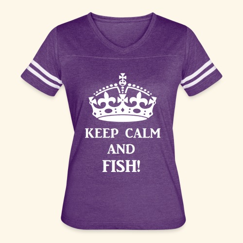 keep calm fish wht - Women's V-Neck Football Tee