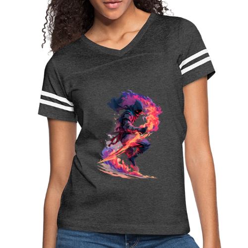 Flaming Ninja Warrior Fantasy Design - Women's V-Neck Football Tee