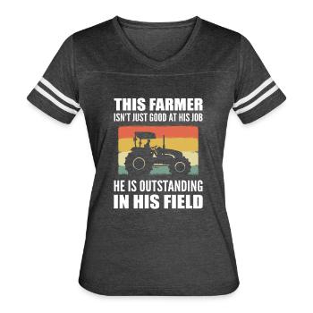 Funny Farmer Rancher - Women's V-Neck Football Tee - vintage smoke/white - Front - Danielle (179cm)