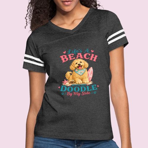 Life's A Beach With My Doodle By My Side - Women's V-Neck Football Tee