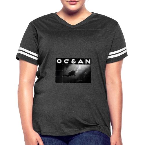 Ocean: Monochrome descent of a scuba diver - Women's V-Neck Football Tee