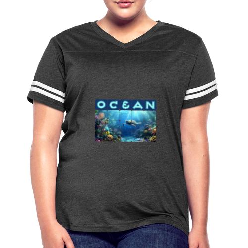 Ocean: Turtle Drift - Women's V-Neck Football Tee