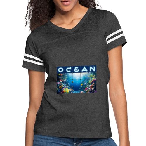 Ocean: Neon Reef Glow - Women's V-Neck Football Tee