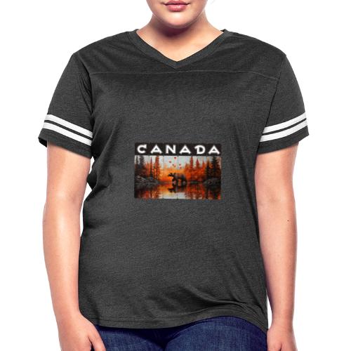 Canada Wilderness Art - Women's V-Neck Football Tee