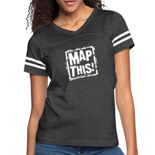 MapThis! White Stamp Logo - Women's V-Neck Football Tee