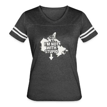 Canada Says I'm Not With Stupid – Political Tee - Women's V-Neck Football Tee - vintage smoke/white - Front - Danielle (179cm)
