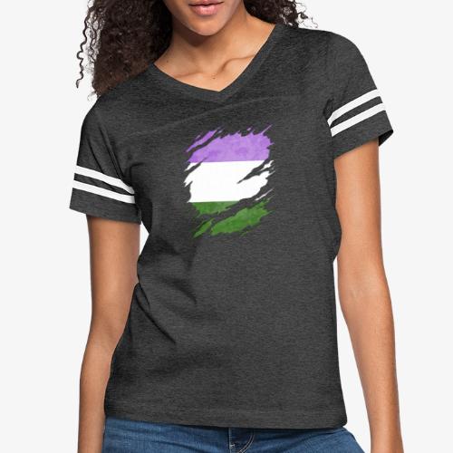 Genderqueer Pride Flag Ripped Reveal - Women's V-Neck Football Tee