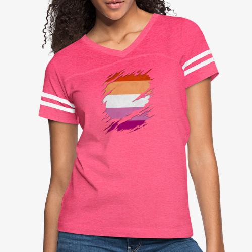 Lesbian Pride Flag Ripped Reveal - Women's Vintage Sports T-Shirt