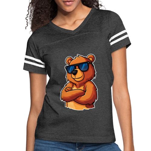 Cool Bear Sunglasses Cartoon Design - Women's V-Neck Football Tee