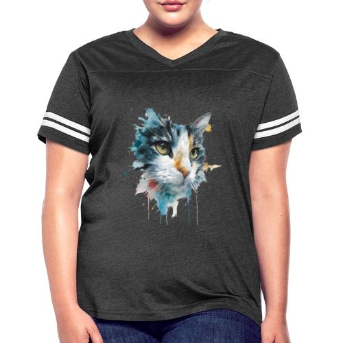 Watercolor cat face - Women's V-Neck Football Tee