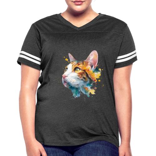 Cat: Feline Ink Burst - Women's V-Neck Football Tee