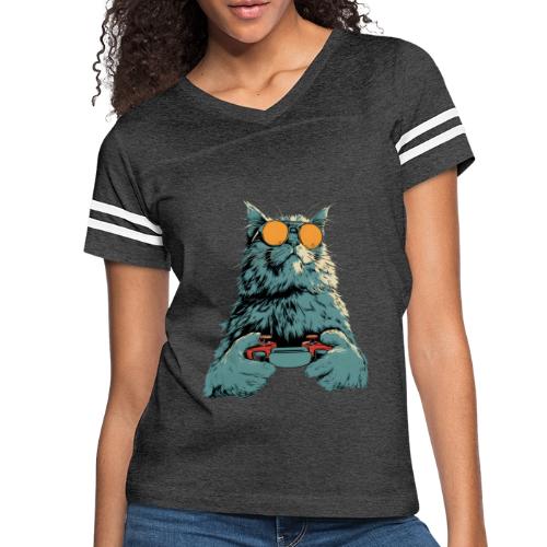 Cat: Fluff Mode On - Women's V-Neck Football Tee
