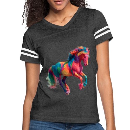 Colorful Paint Splatter Horse Art - Women's V-Neck Football Tee