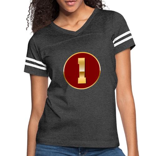 Number 1 in Gold Varsity Font - Women's V-Neck Football Tee