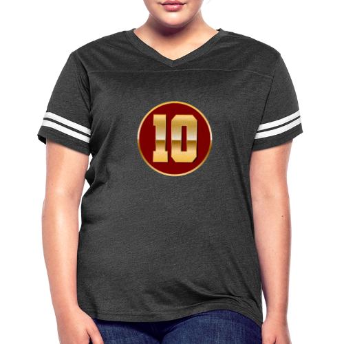 Number 10 in Gold Varsity Font - Women's V-Neck Football Tee