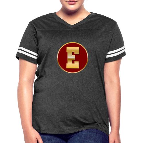 Letter E – Capital Varsity Alphabet Monogram - Women's V-Neck Football Tee