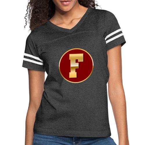Letter F – Capital Varsity Alphabet Monogram - Women's V-Neck Football Tee