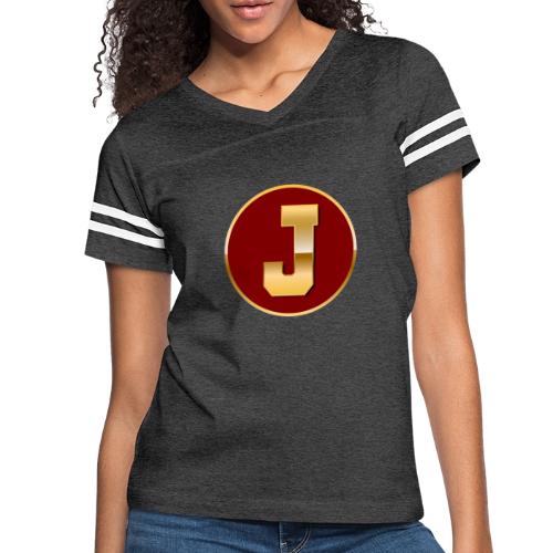 Letter J – Capital Varsity Alphabet Monogram - Women's V-Neck Football Tee