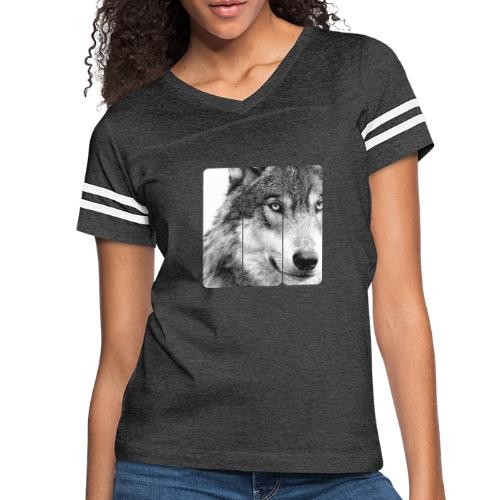Wolf Face Triptych: Silent Alpha - Women's V-Neck Football Tee
