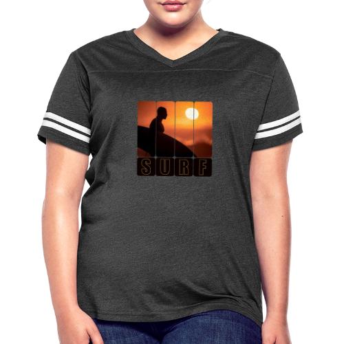 Surfing: Sunset Surf Panels - Women's V-Neck Football Tee