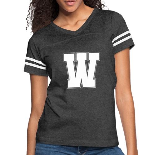 White Letter W – Varsity Alphabet Monogram - Women's V-Neck Football Tee