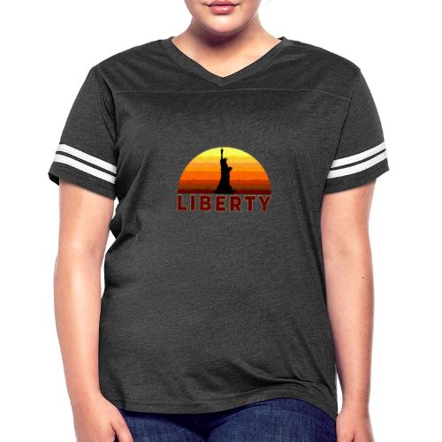 USA: Sunset Liberty Bold - Women's V-Neck Football Tee
