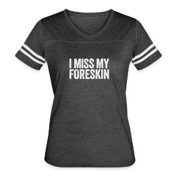 I Miss My Foreskin Men's Embarrassing Circumcision - Women's V-Neck Football Tee - vintage smoke/white - Front - Danielle (179cm)