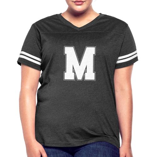 White Letter M – Varsity Alphabet Monogram - Women's V-Neck Football Tee