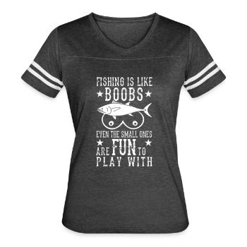 fishing is like boobs - Women's V-Neck Football Tee - vintage smoke/white - Front - Danielle (179cm)