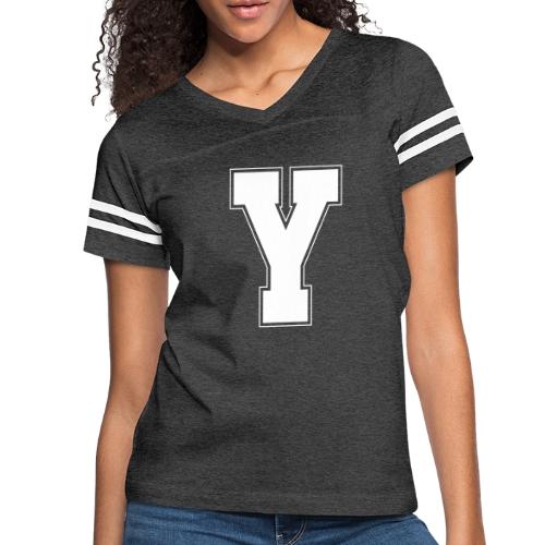 White Letter Y – Varsity Alphabet Monogram - Women's V-Neck Football Tee
