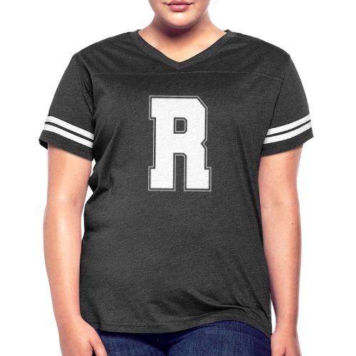 White Letter R – Varsity Alphabet Monogram - Women's V-Neck Football Tee