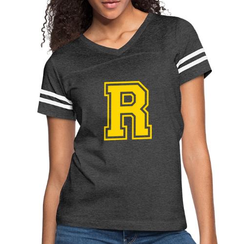 Letter R – Capital Athletic Alphabet Monogram - Women's V-Neck Football Tee