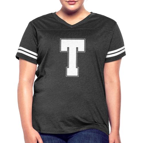 White Letter T – Varsity Alphabet Monogram - Women's V-Neck Football Tee